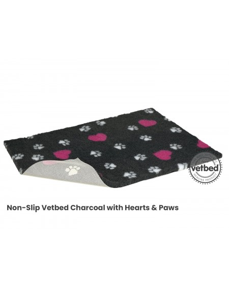 - Nonslip Vetbed Charcoal with Pink Hearts and Paws (με λάστιχο)