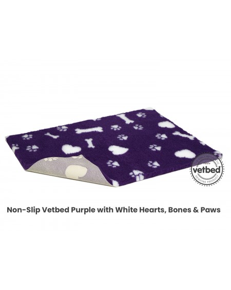 Nonslip Vetbed Purple with White Hearts, Bones & Paws (με λάστιχο)